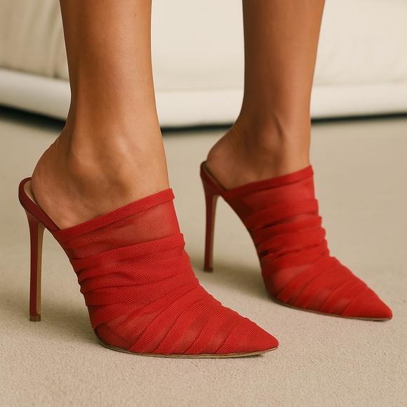 Alevi Milano Net Red Fabric Mules 110 Size EU 41 - Picture 2 of 12